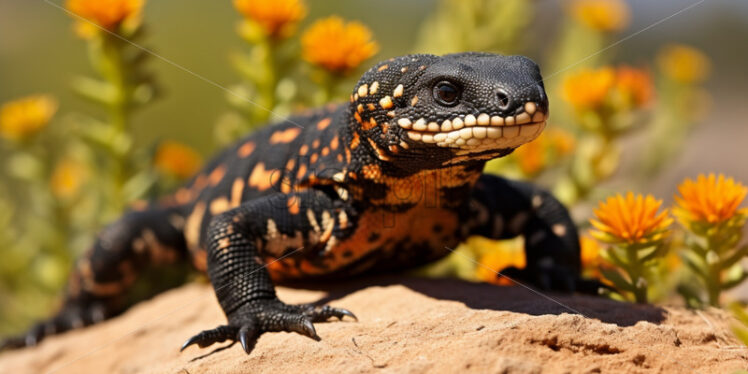 A Gila monster, one of the few venomous lizards, basking in the sun - Starpik Stock