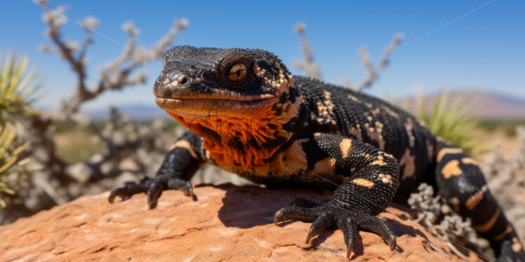 A Gila monster, one of the few venomous lizards, basking in the sun - Starpik Stock