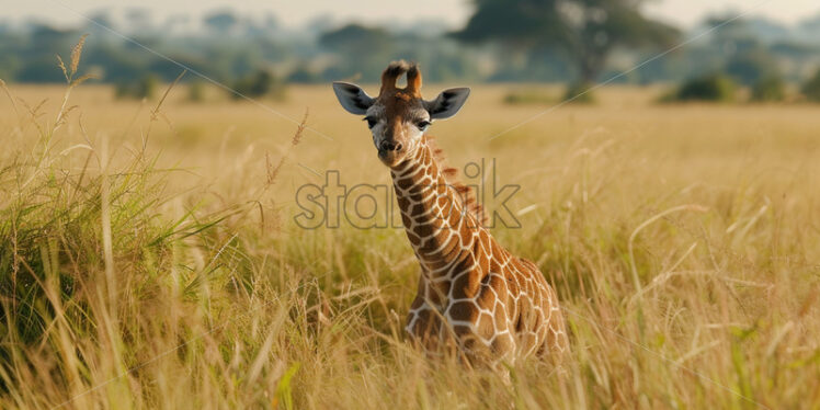 A baby giraffe in the savannah - Starpik Stock