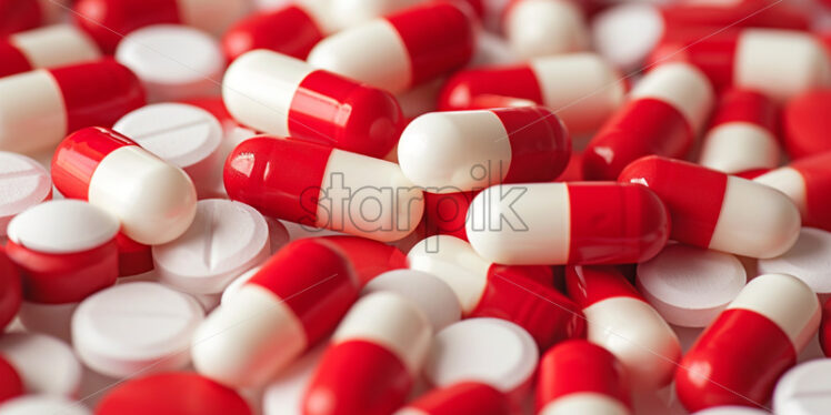 A background created from red and white pills - Starpik Stock