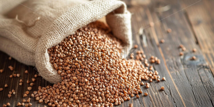 A bag of buckwheat on a wooden surface - Starpik Stock