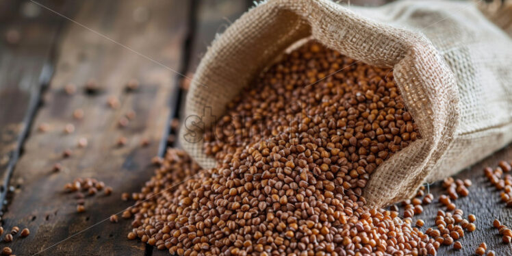 A bag of buckwheat on a wooden surface - Starpik Stock