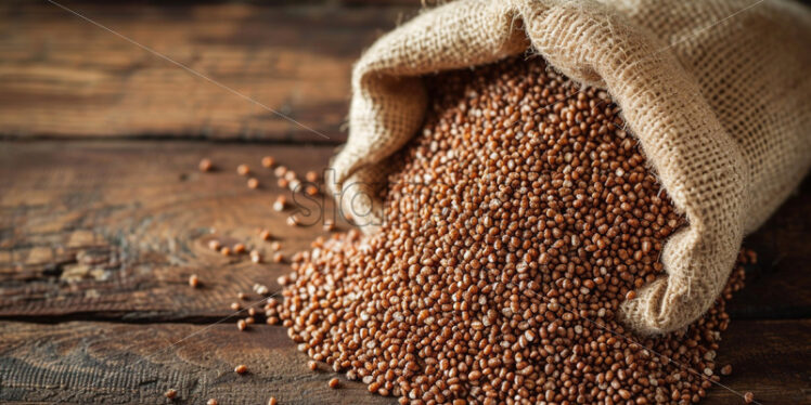 A bag of buckwheat on a wooden surface - Starpik Stock