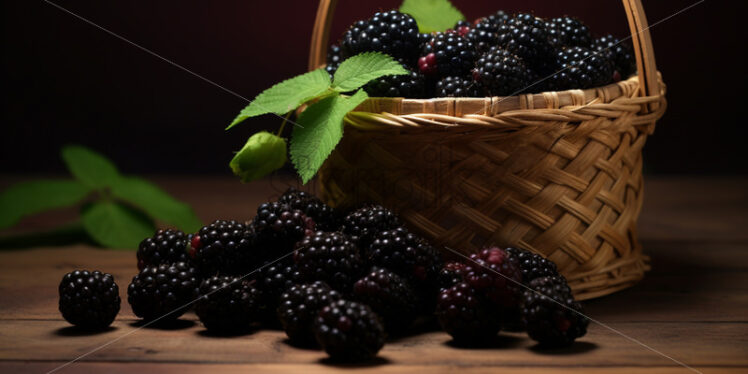 A basket of fresh ripe blackberries on a table - Starpik Stock