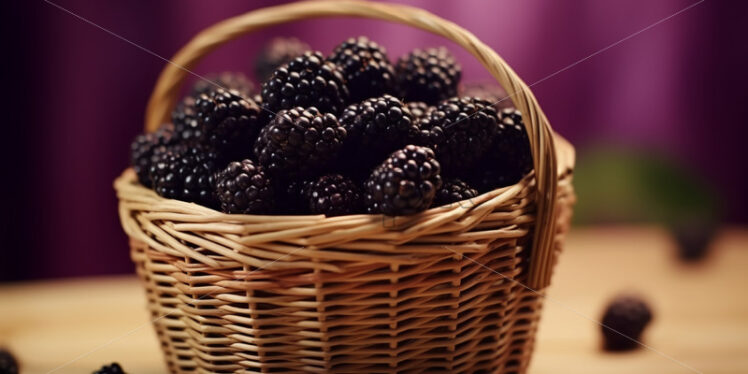 A basket of fresh ripe blackberries on a table - Starpik Stock