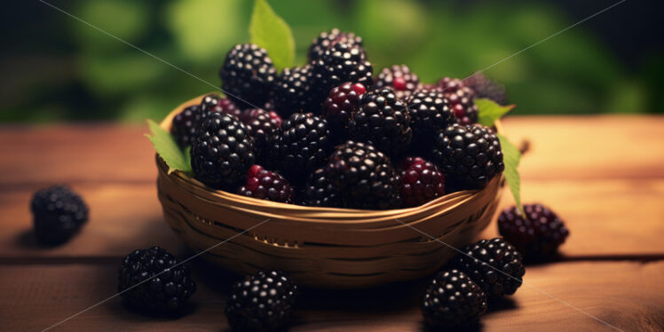 A basket of fresh ripe blackberries on a table - Starpik Stock