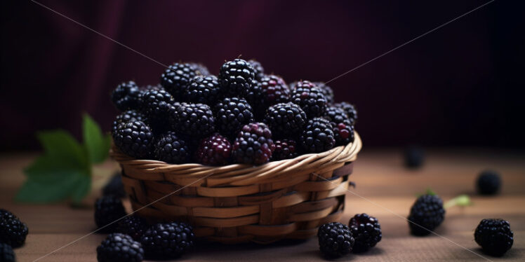 A basket of fresh ripe blackberries on a table - Starpik Stock