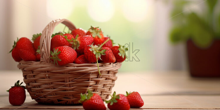 A basket of fresh ripe strawberries on a table - Starpik Stock