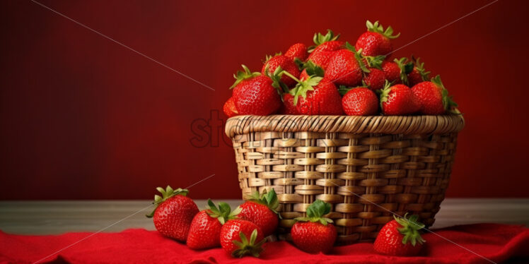 A basket of fresh ripe strawberries on a table - Starpik Stock