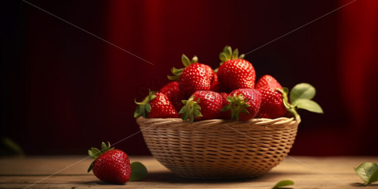 A basket of fresh ripe strawberries on a table - Starpik Stock