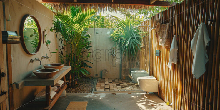 A bathroom in a tourist place in Oceania - Starpik Stock