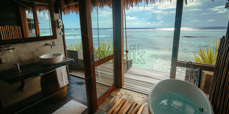 A bathroom in a tourist place in Oceania - Starpik Stock