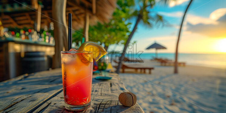 A beach bar with refreshing drinks and tropical cocktails - Starpik Stock