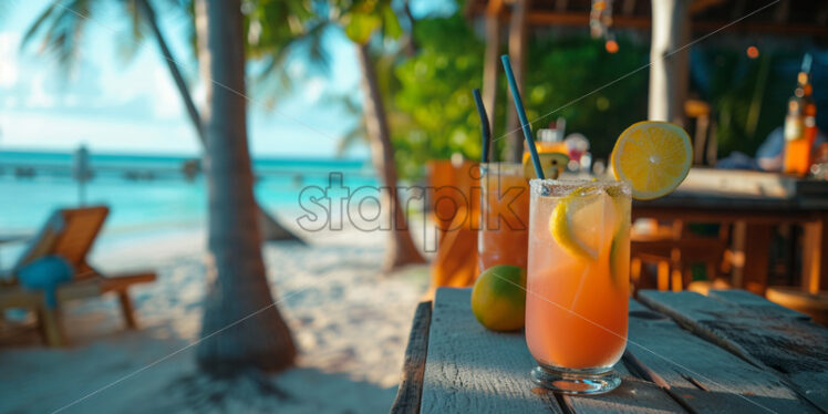 A beach bar with refreshing drinks and tropical cocktails - Starpik Stock