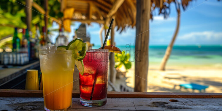 A beach bar with refreshing drinks and tropical cocktails - Starpik Stock