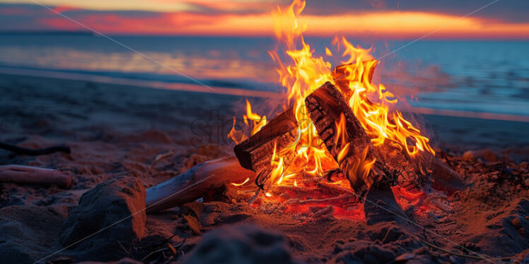 A beachside bonfire with the soothing sound of crackling flames - Starpik Stock