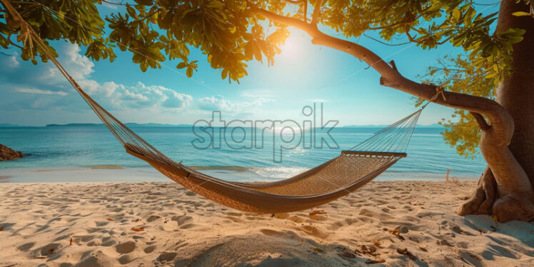 A beachside hammock with a view of the endless ocean - Starpik Stock