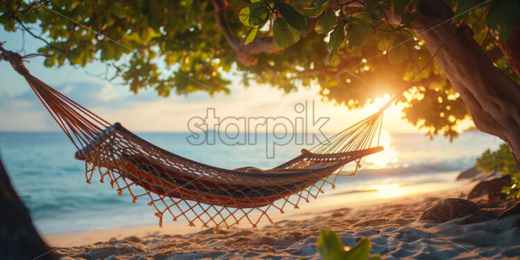 A beachside hammock with a view of the endless ocean - Starpik Stock