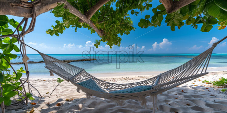 A beachside hammock with a view of the endless ocean - Starpik Stock