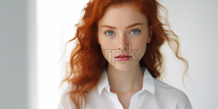 A beautiful girl with red hair in white - Starpik Stock