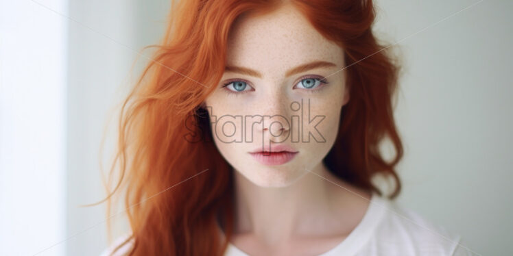 A beautiful girl with red hair in white - Starpik Stock