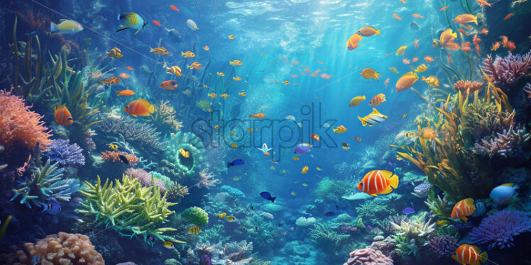 A beautiful underwater landscape with fish and corals - Starpik Stock