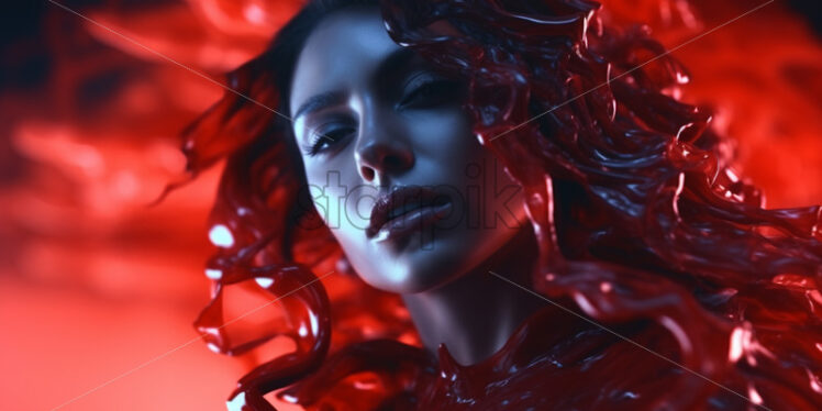 A beautiful woman with red paint on her face - Starpik Stock