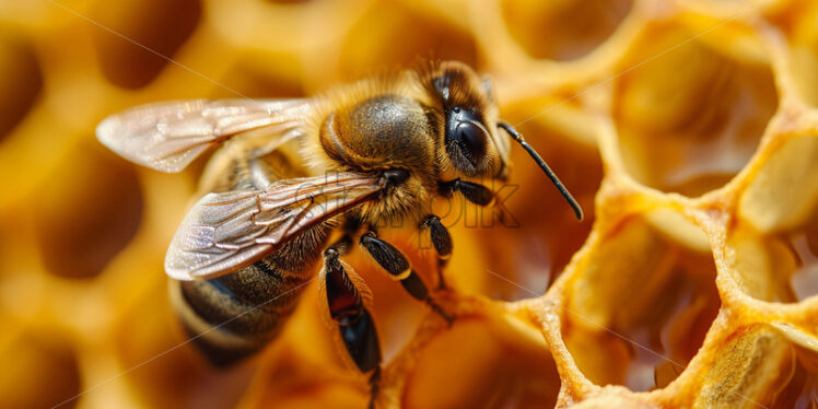 A bee making honey in the honeycomb - Starpik Stock