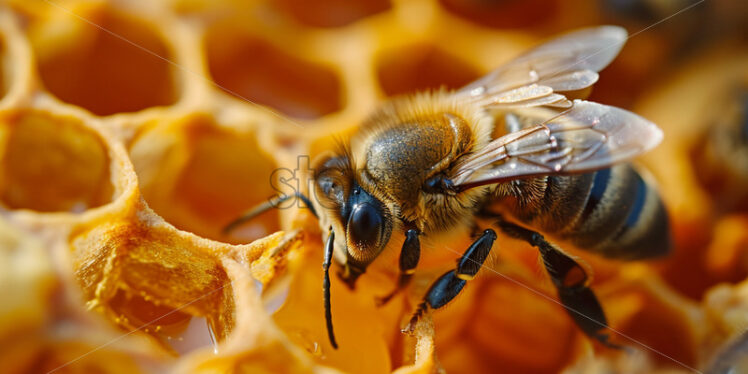 A bee making honey in the honeycomb - Starpik Stock