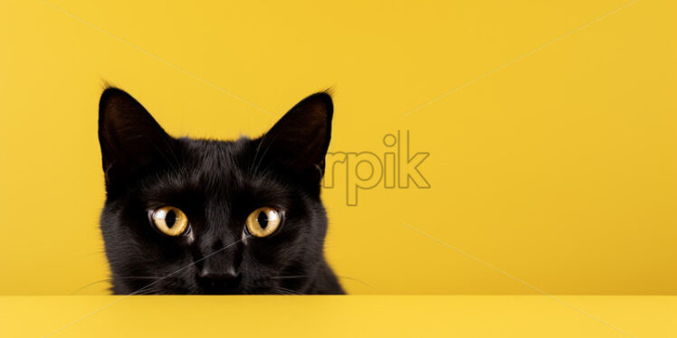 A black cat on a yellow background - Starpik Stock