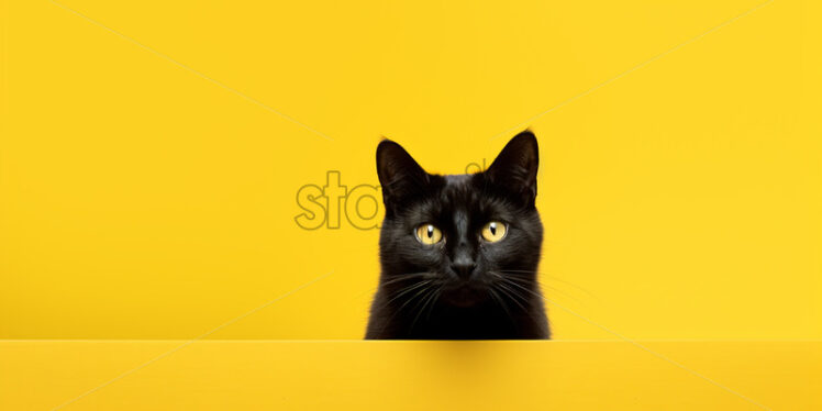 A black cat on a yellow background - Starpik Stock