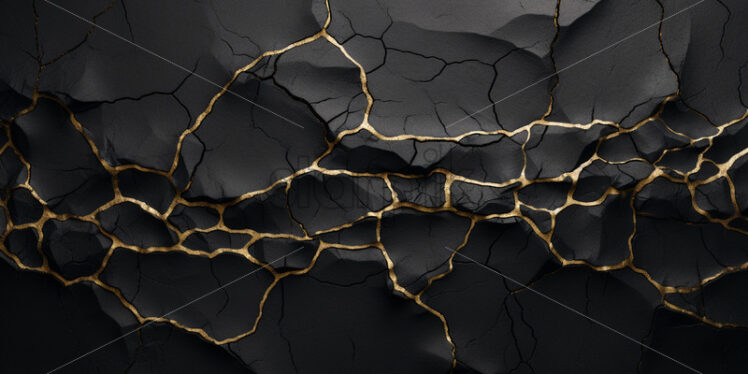 A black wall with golden cracks - Starpik Stock