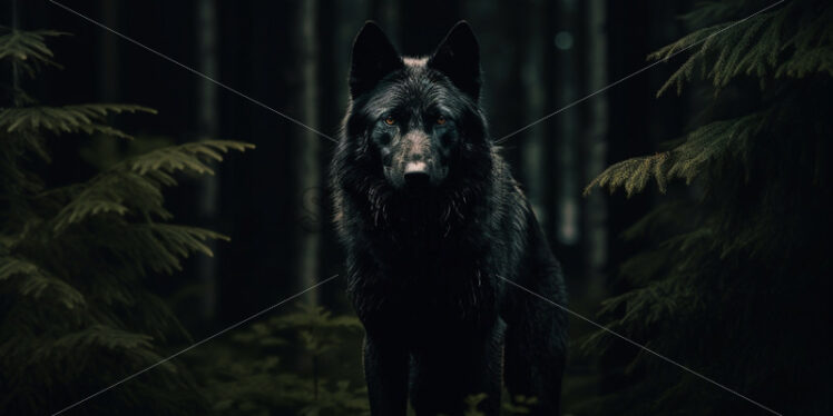 A black wolf in the forest at night - Starpik Stock