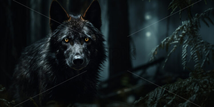 A black wolf in the forest at night - Starpik Stock