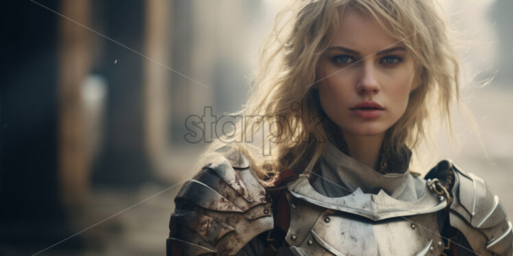 A blonde girl in medieval armor - Starpik Stock