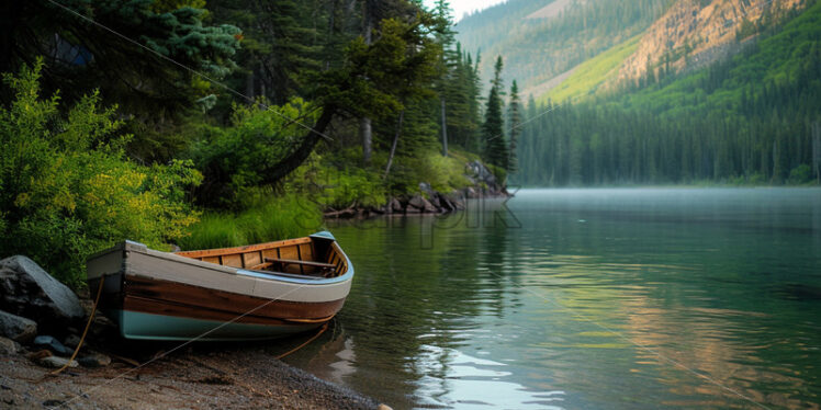 A boat on a river in the mountains - Starpik Stock