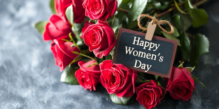 A bouquet of roses for international women's day with a label - Starpik Stock