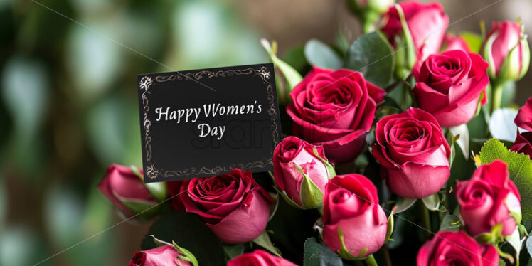 A bouquet of roses for international women's day with a label - Starpik Stock