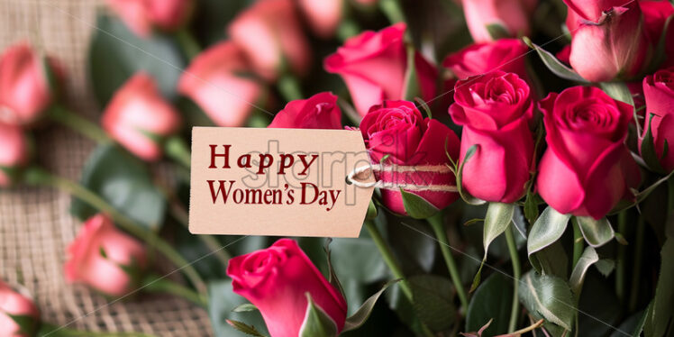 A bouquet of roses for international women's day with a label - Starpik Stock