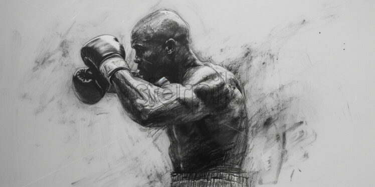 A boxer, sketch in black charcoal - Starpik Stock