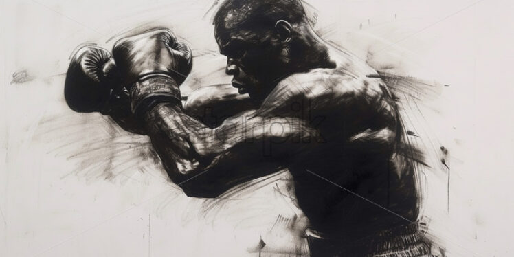 A boxer, sketch in black charcoal - Starpik Stock