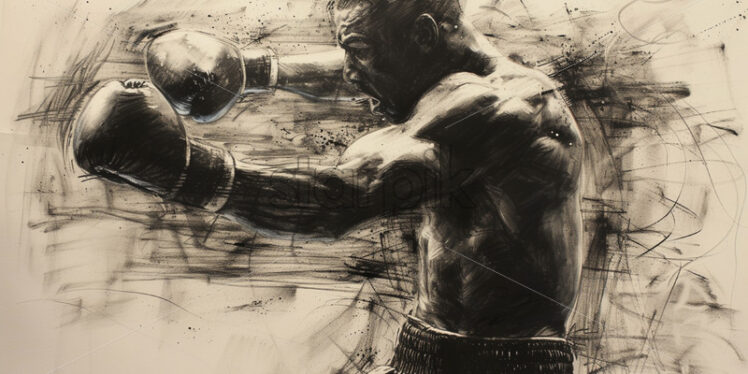 A boxer, sketch in black charcoal - Starpik Stock