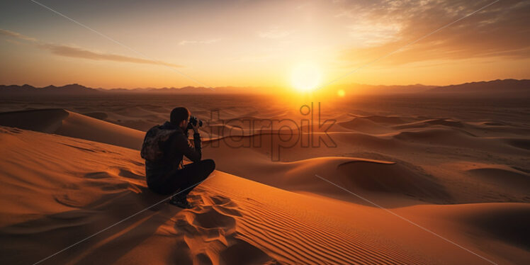  A breathtaking sunset casting golden hues over the vast desert expanse - Starpik Stock