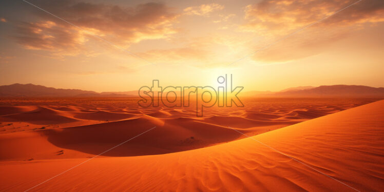 A breathtaking sunset casting golden hues over the vast desert expanse - Starpik Stock