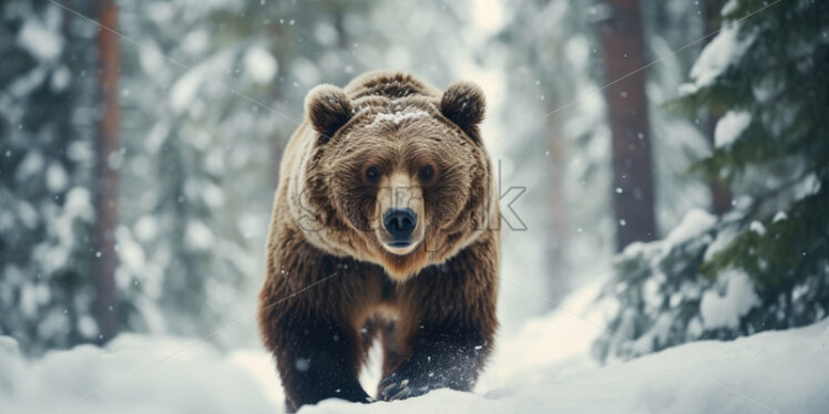 A brown bear in the forest in winter - Starpik Stock