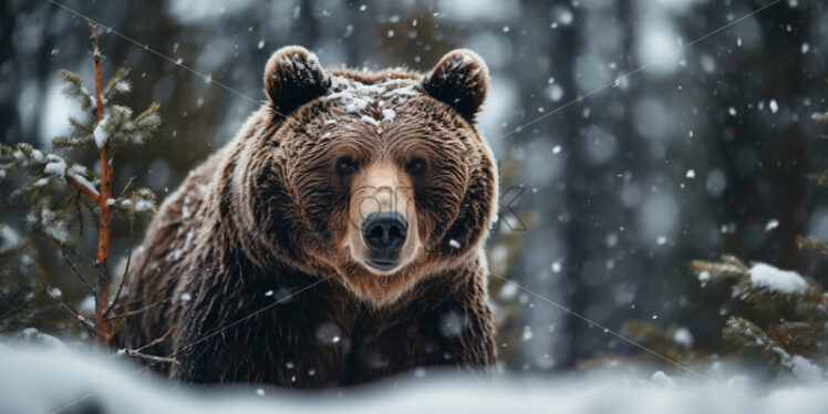 A brown bear in the forest in winter - Starpik Stock