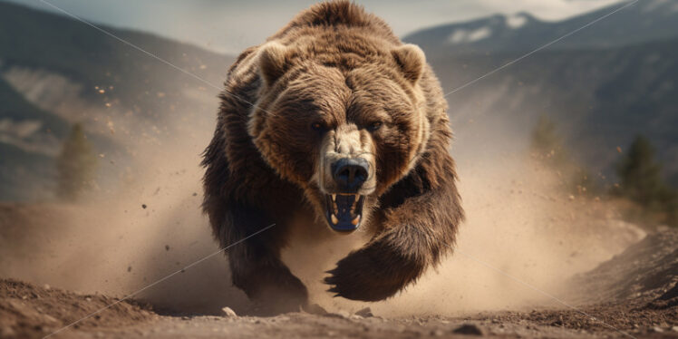 A brown bear runs in the mountains - Starpik Stock