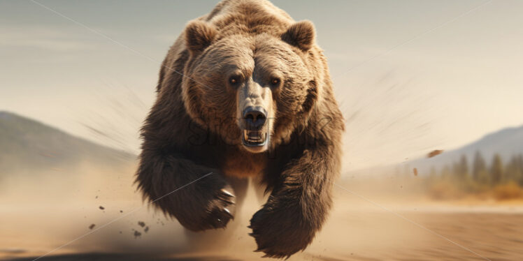 A brown bear runs in the mountains - Starpik Stock