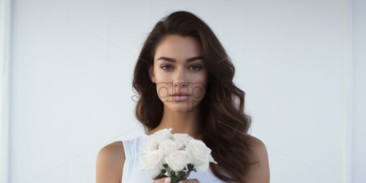 A brunette girl with flowers in her hand - Starpik Stock