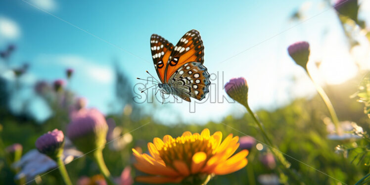 A butterfly in a field of flowers - Starpik Stock